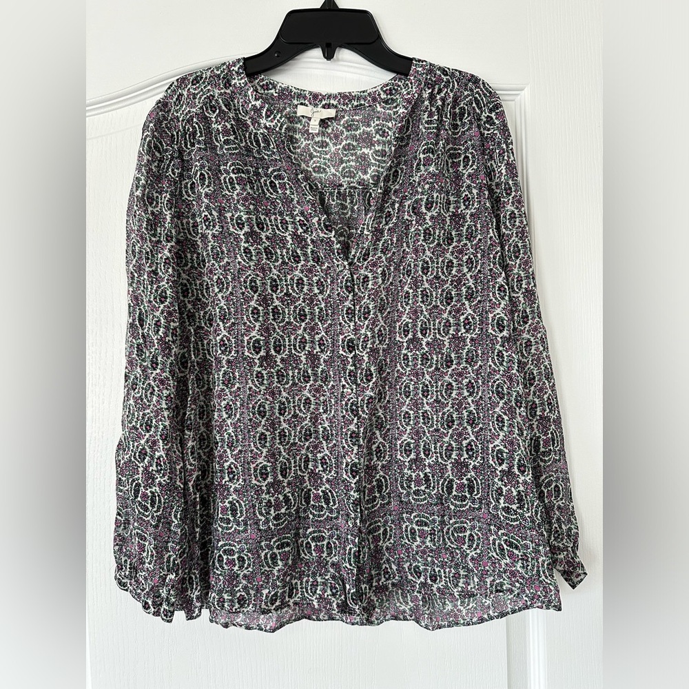 Joie - Tiny Floral 100% Silk Sheer Long Sleeve Blouse - Size Small